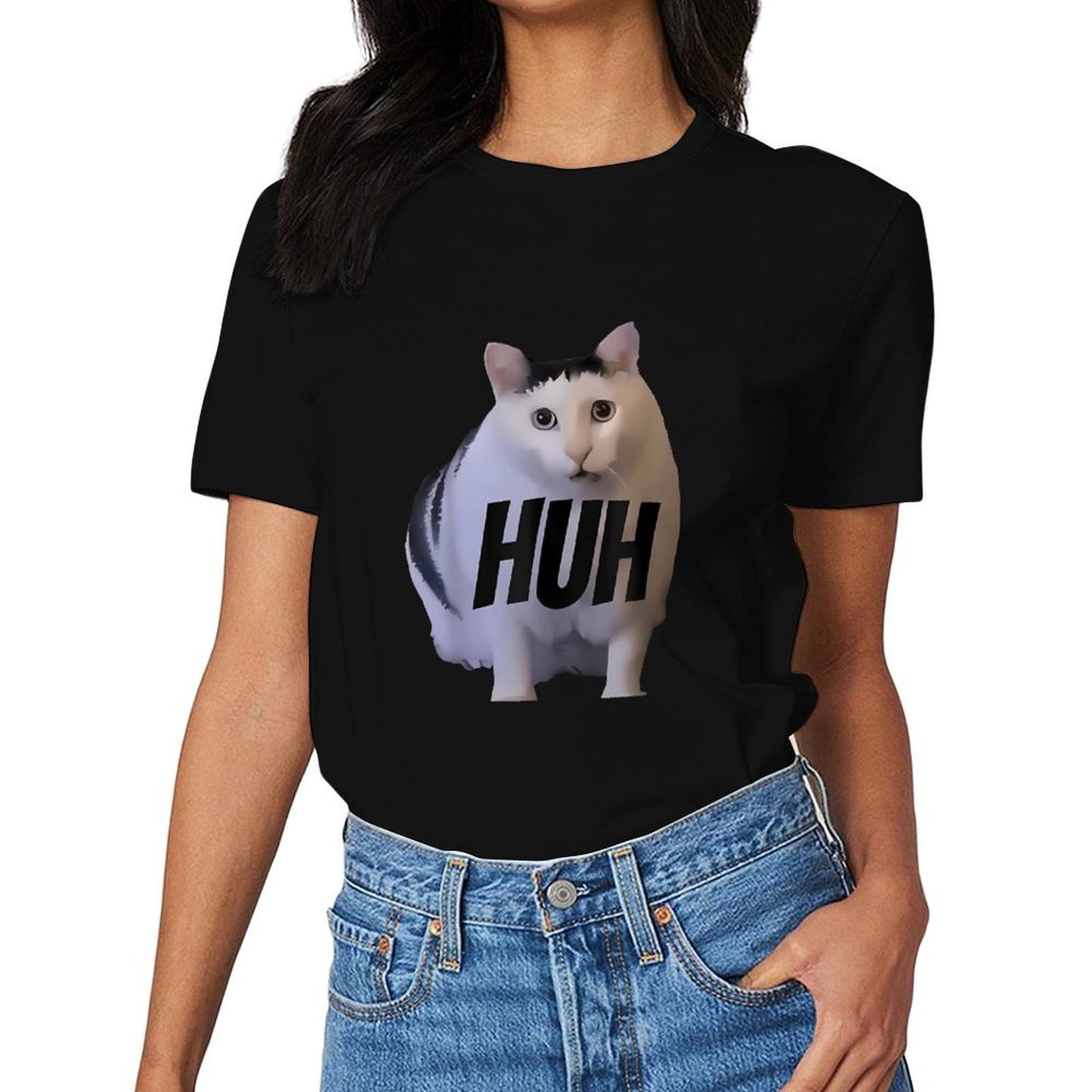 Inkmay Casual Cotton T-shirt Cat With Text Huh Overlaid Unisex T-shirtClassic Fit Original T-Shirt