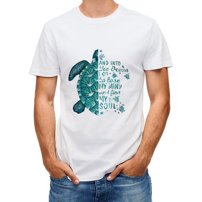 Inkmay Casual Cotton T-shirt Blue Turtle With Glass Beads Unisex T-shirtCrewneck Modern T-Shirt