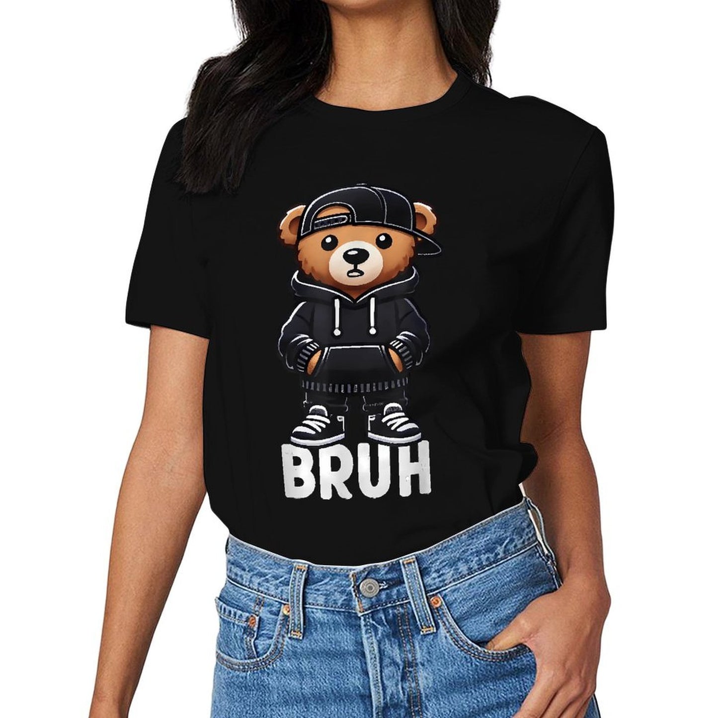 Inkmay Casual Cotton T-shirt Stylish Teddy Bear Wearing Urban Outfit Unisex T-shirtSmooth Feel Everyday T-Shirt