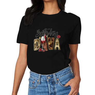 Inkmay Casual Cotton T-shirt Birthday Diva Sparkling Gold And Red Unisex T-shirtPremium Finish Modern T-Shirt
