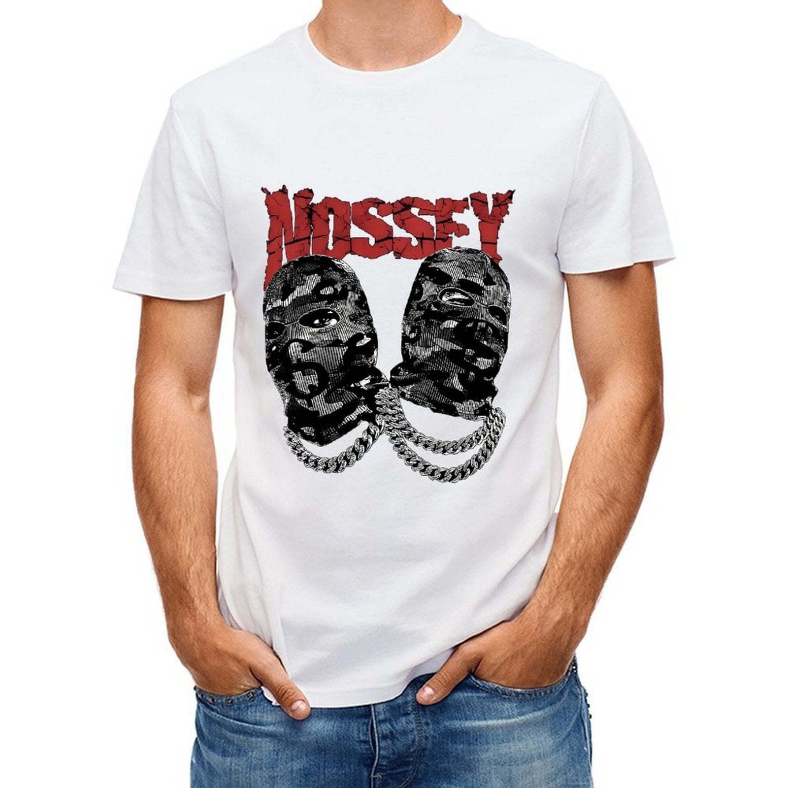 Inkmay Casual Cotton T-shirt Camouflage Faces With Bold Chains Unisex T-shirtFitted Bold T-Shirt