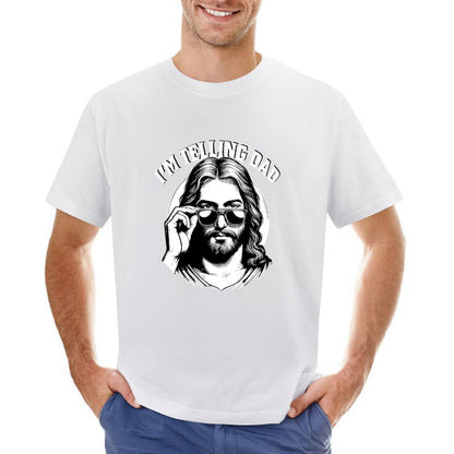 Inkmay Casual  Cotton T-shirt Jesus Wearing Sunglasses Artistic Black White Unisex T-shirtFundraising ClassicSeries T-Shirt