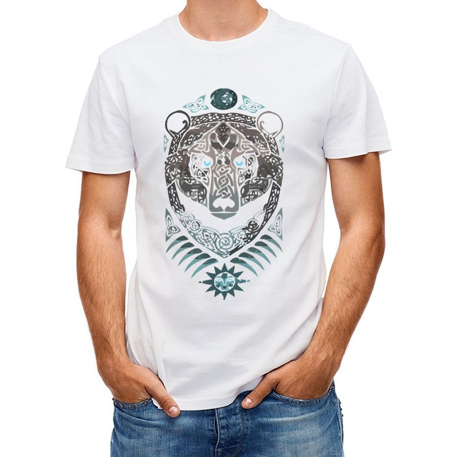 Inkmay Casual Cotton T-shirt Celtic Wolf Design With Intricate Patterns Unisex T-shirtPrint-Ready SoftTouch T-Shirt