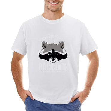 Inkmay Casual  Cotton T-shirt Raccoon Face With Text Overlay Unisex T-shirt