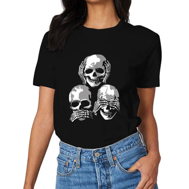 Inkmay Casual Cotton T-shirt Three Skulls Covering Eyes Mouth Unisex T-shirtClassic Outdoor T-Shirt