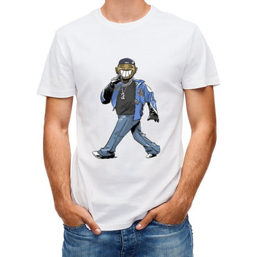 Inkmay Casual Cotton T-shirt Cartoon Character Wearing Blue Jacket Pants Unisex T-shirtBreathable TrueFit T-Shirt