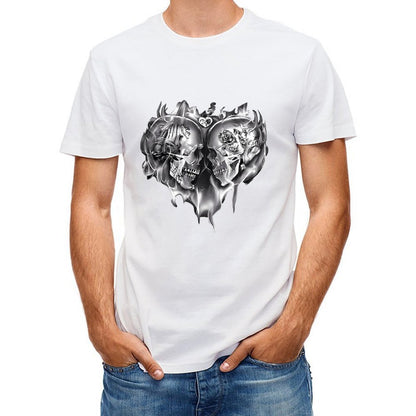 Inkmay Casual Cotton T-shirt Skull Flames Heart Design Art Print Unisex T-shirtSignature Weekend T-Shirt