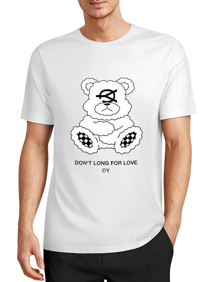 Inkmay Casual Cotton T-shirt Teddy Bear With Cloudy Pattern Prints Unisex T-shirtEasyStyle SoftWear T-Shirt