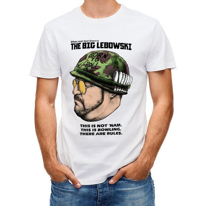 Inkmay Casual Cotton T-shirt Camouflage Pattern With Born To Roll Unisex T-shirtRetro Fitted T-Shirt