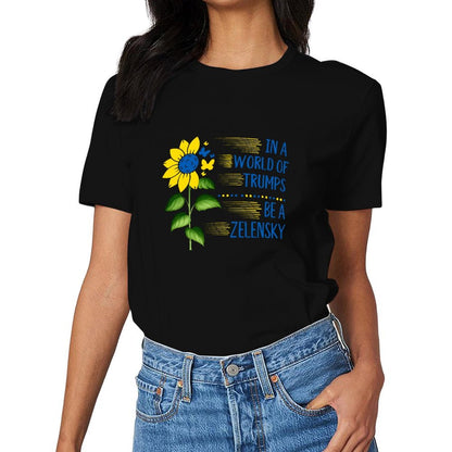 Inkmay Casual  Cotton T-shirt Yellow And Blue Abstract Plant Design Unisex T-shirtTrueComfort Solid T-Shirt