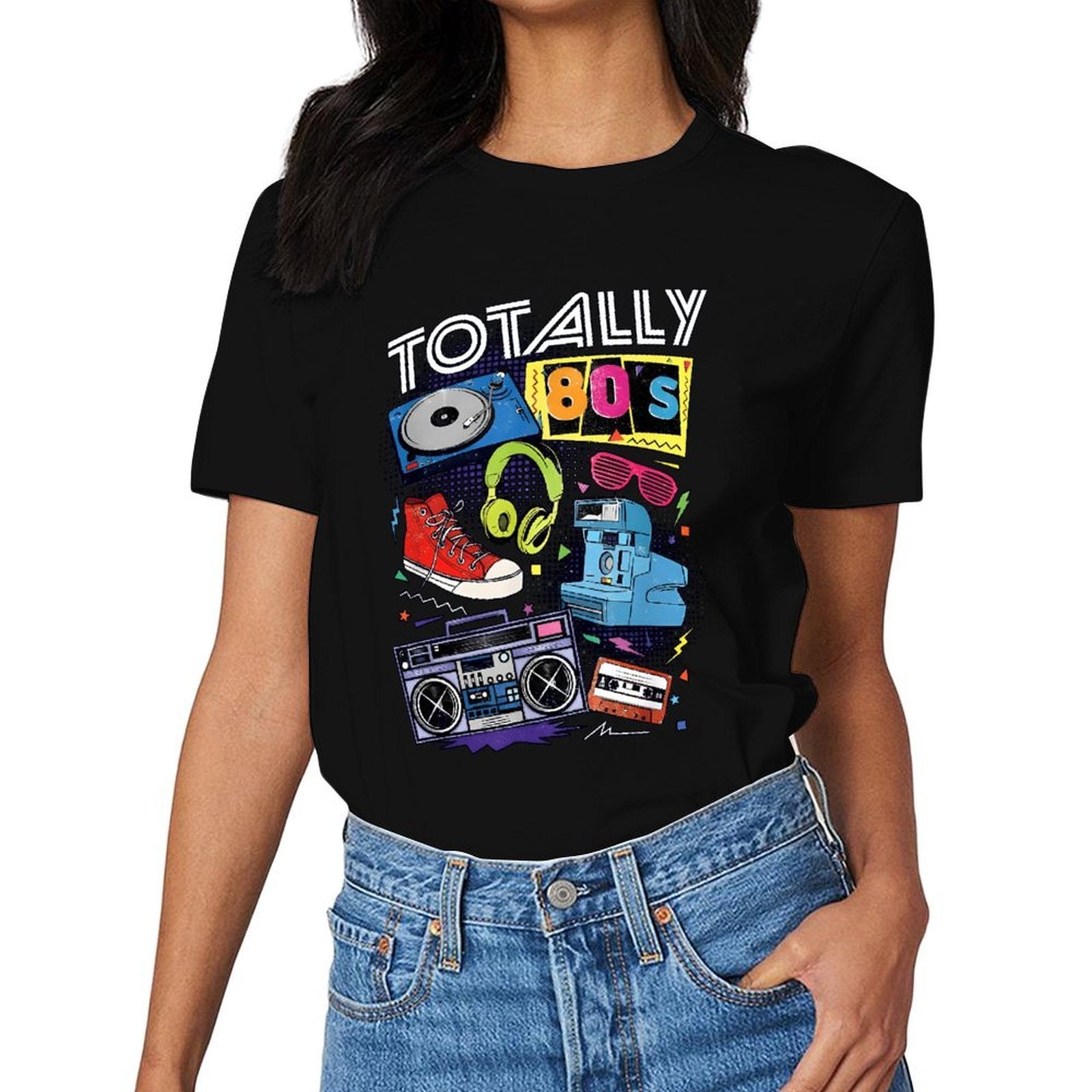 Inkmay Casual  Cotton T-shirt Totally Eighties Retro Style Artwork Design Unisex T-shirtShrink-Resistant Performance T-Shirt