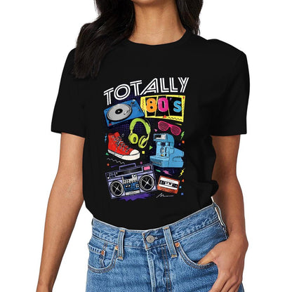 Inkmay Casual  Cotton T-shirt Totally Eighties Retro Style Artwork Design Unisex T-shirtShrink-Resistant Performance T-Shirt