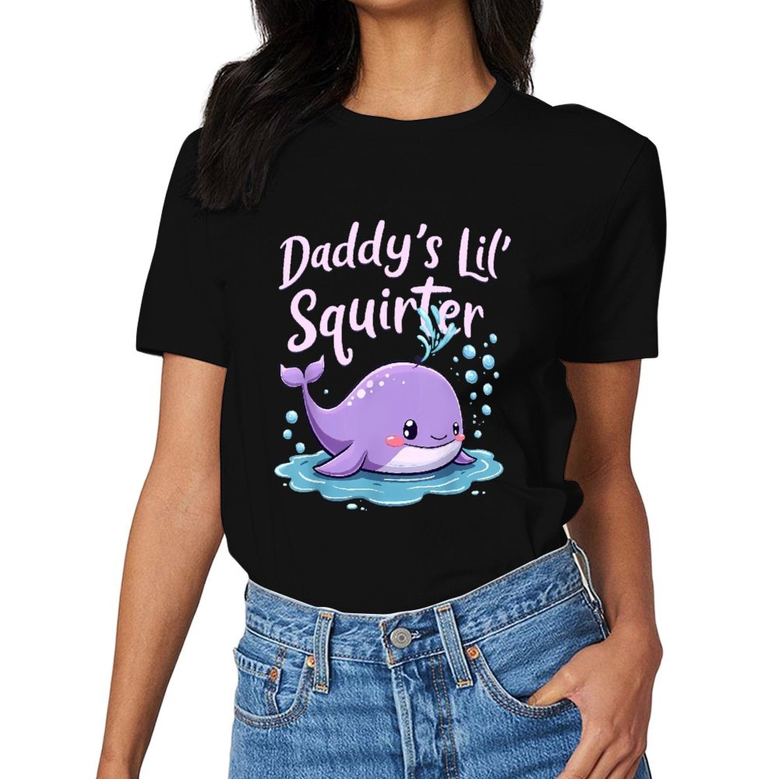Inkmay Casual  Cotton T-shirt Cute Purple Whale Splashing Water Bubbles Unisex T-shirtSlim Fit On-Demand T-Shirt