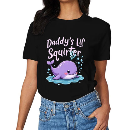 Inkmay Casual  Cotton T-shirt Cute Purple Whale Splashing Water Bubbles Unisex T-shirtSlim Fit On-Demand T-Shirt