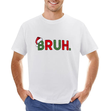 Inkmay Casual  Cotton T-shirt Christmas Themed Bruh Text With Snowflakes Unisex T-shirtFade-Proof Refined T-Shirt