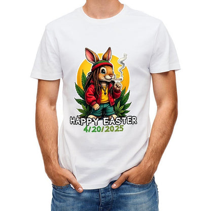 Inkmay Casual  Cotton T-shirt Happy Easter Bunny Smoking Weed Art Unisex T-shirtClassicFit Active T-Shirt