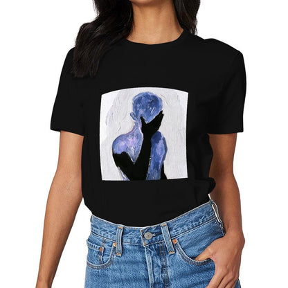 Inkmay Casual Cotton T-shirt Abstract Art With Blue Shadows Unisex T-shirtNeat Crisp Print T-Shirt