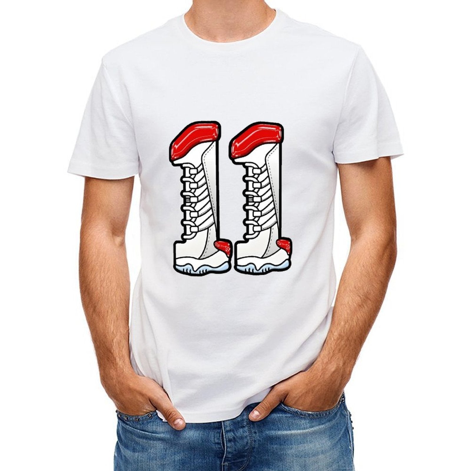 Inkmay Casual  Cotton T-shirt White Boots With Red Accents Unisex T-shirtPure Fundraising T-Shirt