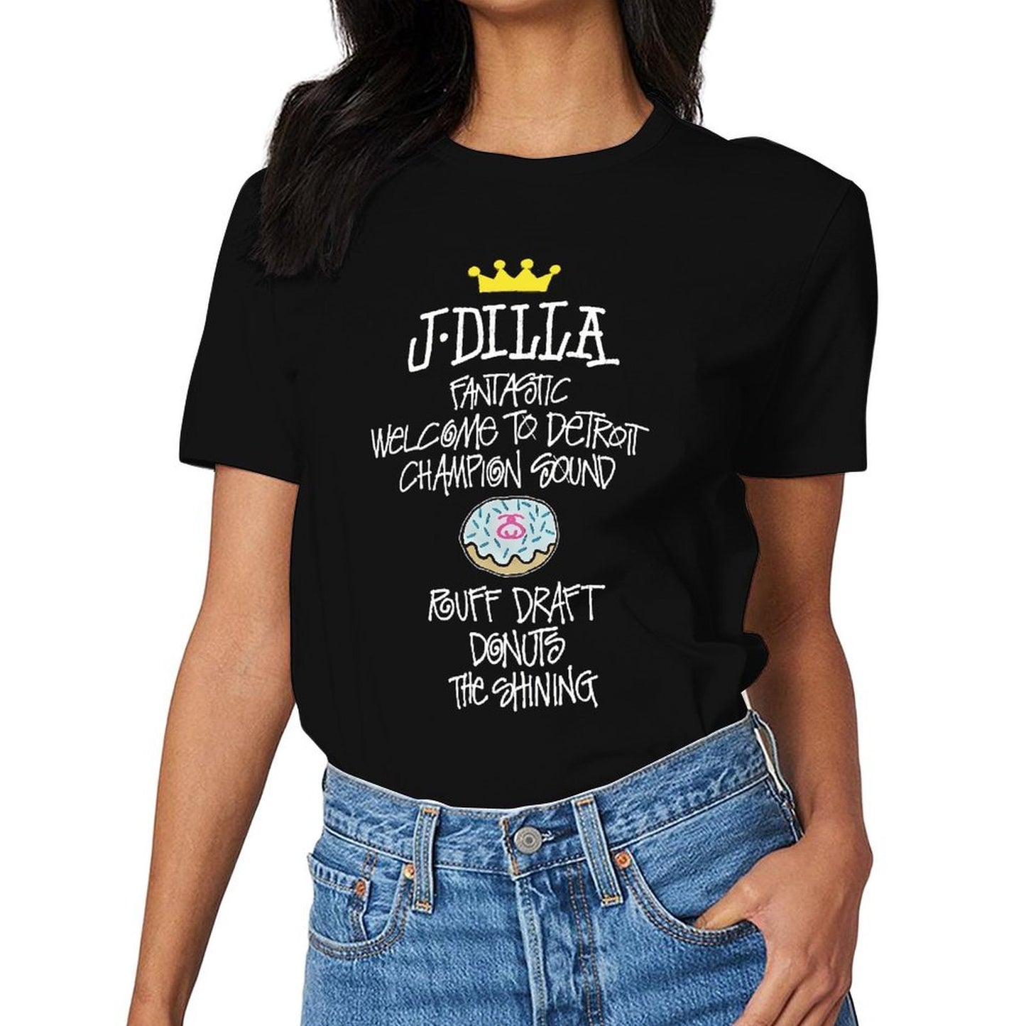 Inkmay Casual Cotton T-shirt Donut With Pink Logo Sprinkles Unisex T-shirtLogo-Ready Daily T-Shirt