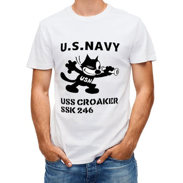 Inkmay Casual Cotton T-shirt Usn Silhouette With Trumpet And Anchor Unisex T-shirtClassic Printed T-Shirt