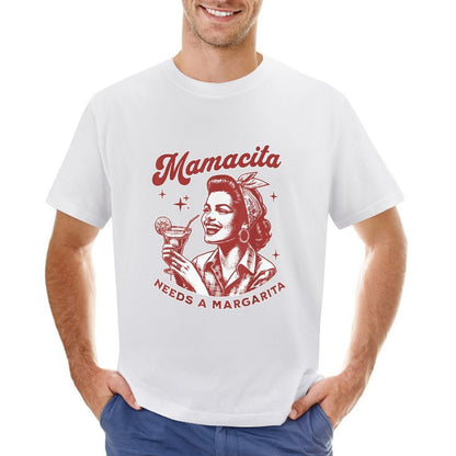 Inkmay Casual  Cotton T-shirt Retro Woman Holding Cocktail Glass Artwork Unisex T-shirtBasicSeries Heritage T-Shirt