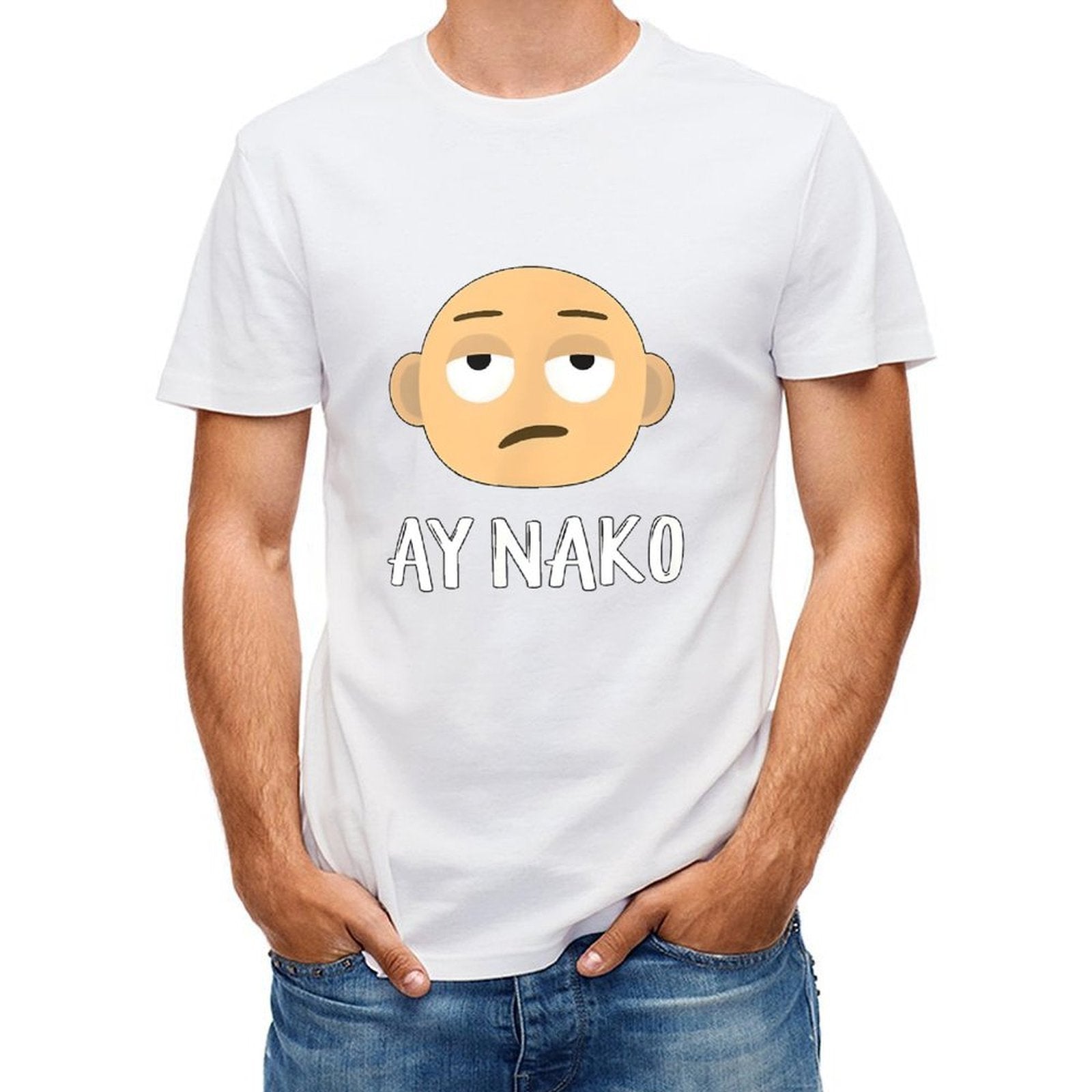 Inkmay Casual Cotton T-shirt Cartoon Face With Sad Expression Ay Unisex T-shirtWrinkle-Free StreetLine T-Shirt