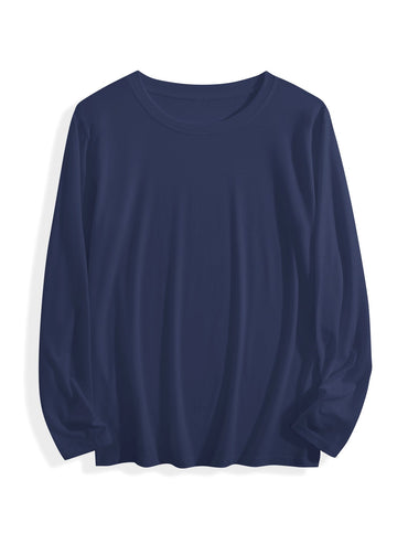 180g pure cotton crew neck long-sleeved shirt  dark  blue