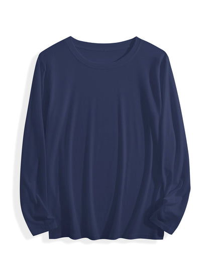 180g pure cotton crew neck long-sleeved shirt  dark  blue