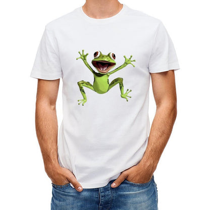 Inkmay Casual Cotton T-shirt Happy Green Frog With Big Eyes Unisex T-shirt