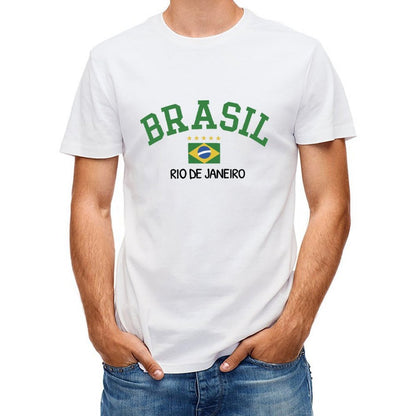 Inkmay Casual  Cotton T-shirt Brazilian Flag On Green Background Shirt Unisex T-shirtRegularFit Series T-Shirt
