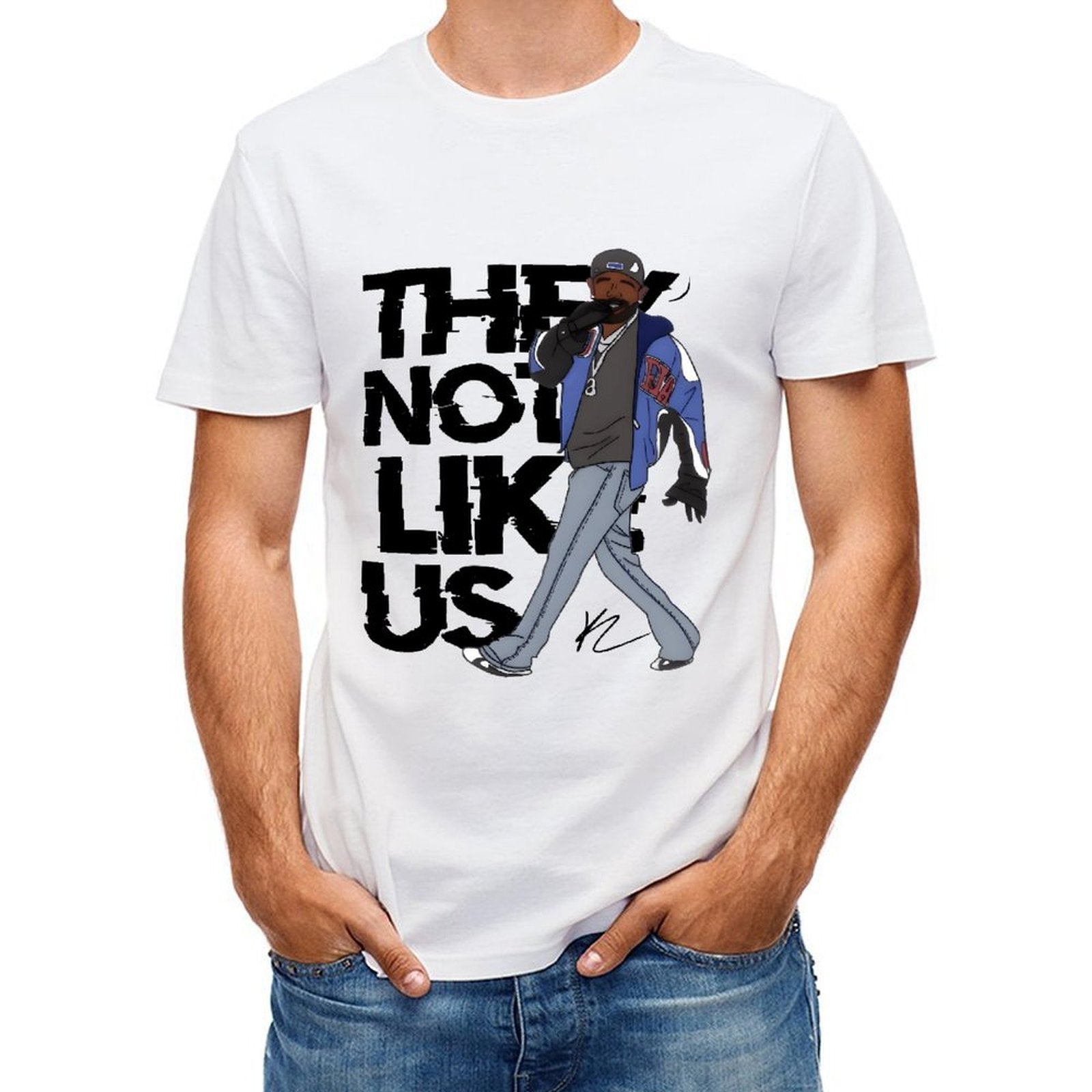 Inkmay Casual Cotton T-shirt Man Wearing Jacket And Jeans Art Unisex T-shirtStreet Simple T-Shirt