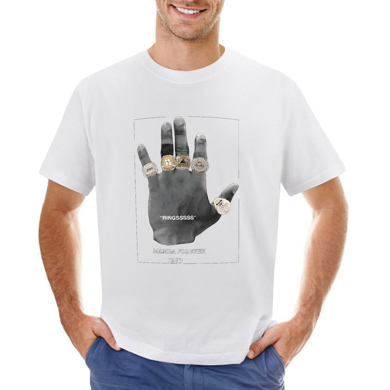 Inkmay Casual  Cotton T-shirt Hand Holding Rings Mamba Forever Und Unisex T-shirtPlain Fade-Resistant T-Shirt