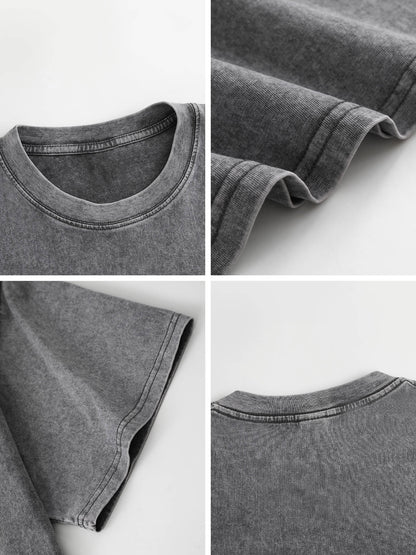 230gsm Printed 100% Cotton Pre-washed T-Shirt, Front Print in Dark Gray