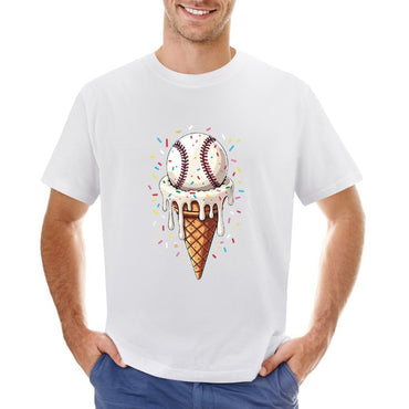 Inkmay Casual  Cotton T-shirt Ice Cream Cone With Baseball Design Unisex T-shirtTimelessComfort TrueStyle T-Shirt