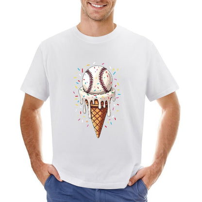 Inkmay Casual  Cotton T-shirt Ice Cream Cone With Baseball Design Unisex T-shirtTimelessComfort TrueStyle T-Shirt