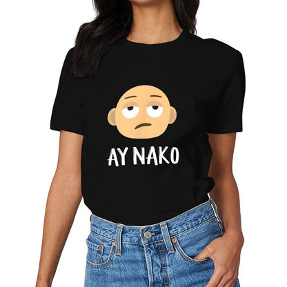 Inkmay Casual Cotton T-shirt Cartoon Face With Sad Expression Ay Unisex T-shirtWrinkle-Free StreetLine T-Shirt