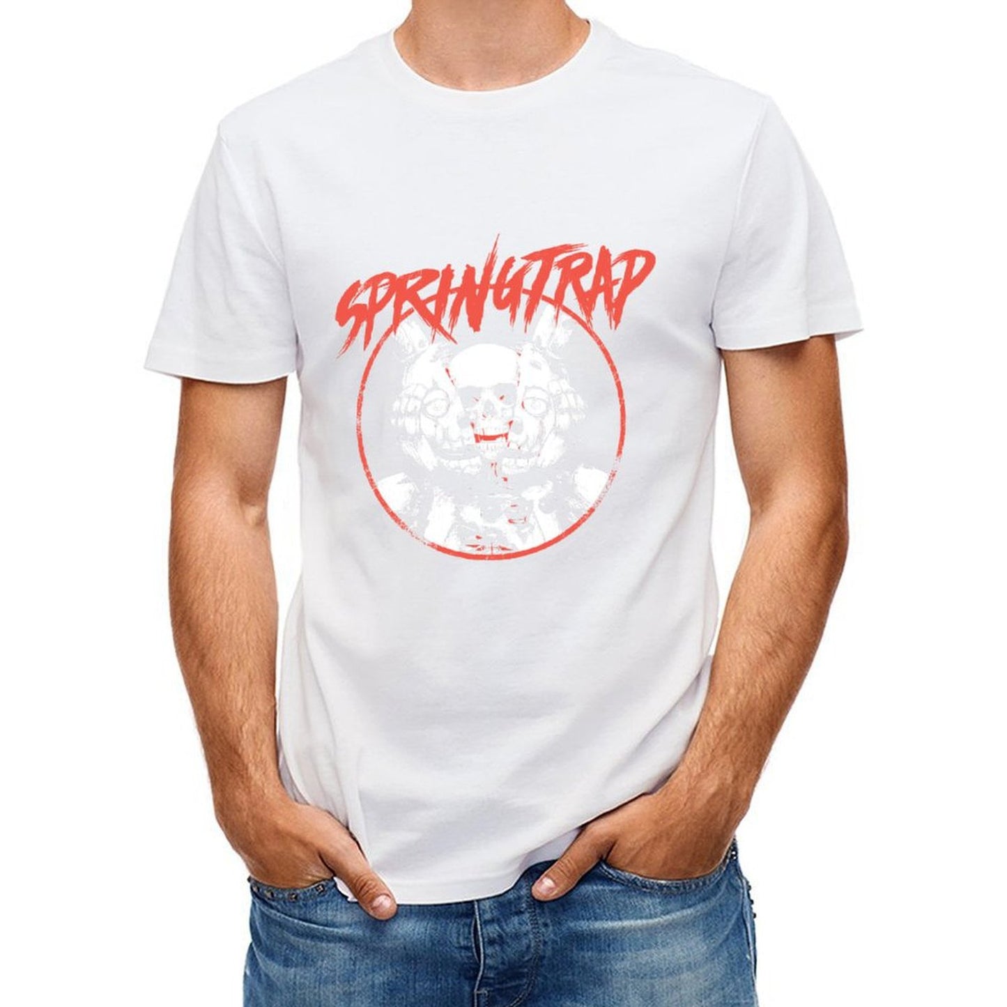 Inkmay Casual Cotton T-shirt Abstract Wolf Design On Coral Background Unisex T-shirtSmooth Feel Weekend T-Shirt