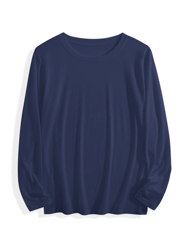 180g pure cotton crew neck long-sleeved shirt  dark  blue BACK