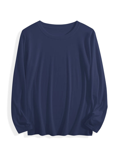 180g pure cotton crew neck long-sleeved shirt  dark  blue BACK