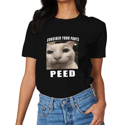 Inkmay Casual Cotton T-shirt White Cat With Expressive Eyes Unisex T-shirtPrint-Ready Solid T-Shirt
