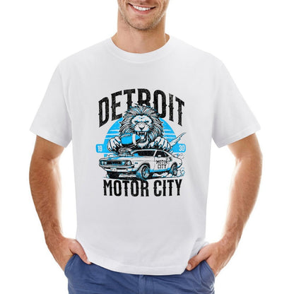 Inkmay Casual  Cotton T-shirt Detroit Motor City Lion Car Design Unisex T-shirtPromotional  T-Shirt