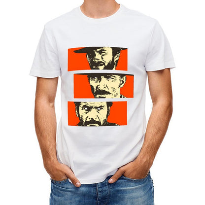 Inkmay Casual Cotton T-shirt Bold Orange Background With Face Prints Unisex T-shirtPocket Tee Relaxed T-Shirt