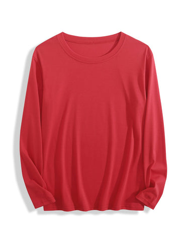 Custom Red Comfortable Crew Neck Long Sleeve T-Shirt