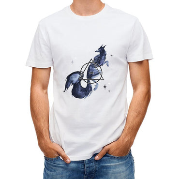 Inkmay Casual Cotton T-shirt Starry Night Creature With Geometric Design Unisex T-shirtAllDay SmoothWear T-Shirt