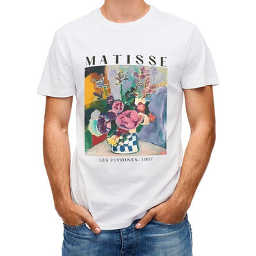 Inkmay Casual Cotton T-shirt Abstract Floral Art With Bold Colors Unisex T-shirtBreathable Bold T-Shirt