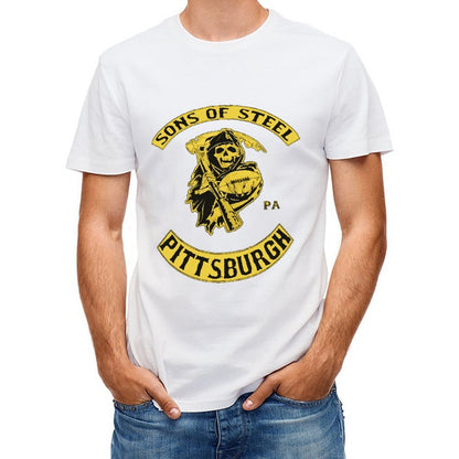 Inkmay Casual  Cotton T-shirt Pittsburgh Sons Of Steel Football Design Unisex T-shirtClean Edges SoftFeel T-Shirt