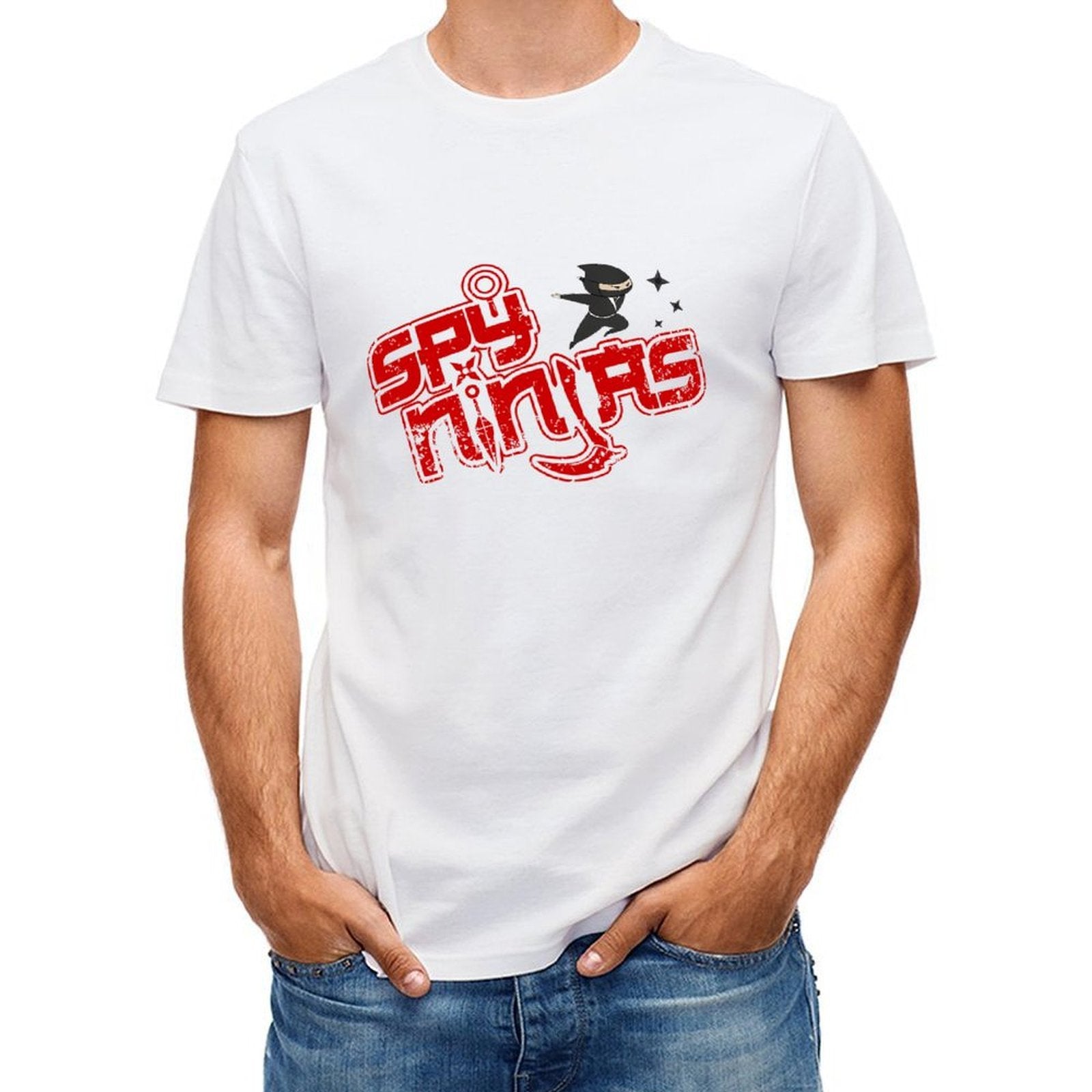 Inkmay Casual Cotton T-shirt Ninja Silhouette On Red Background Art Unisex T-shirtColorfast Street T-Shirt