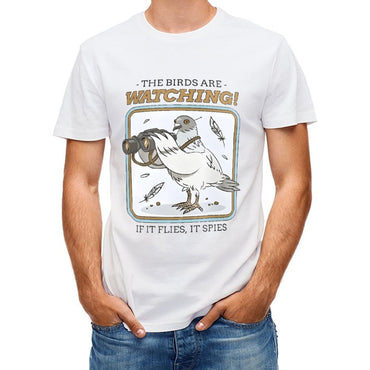 Inkmay Casual  Cotton T-shirt  Pigeon With Binoculars And Catchphrase Print Unisex T-shirtTrueComfort Shrink-Resistant T-Shirt