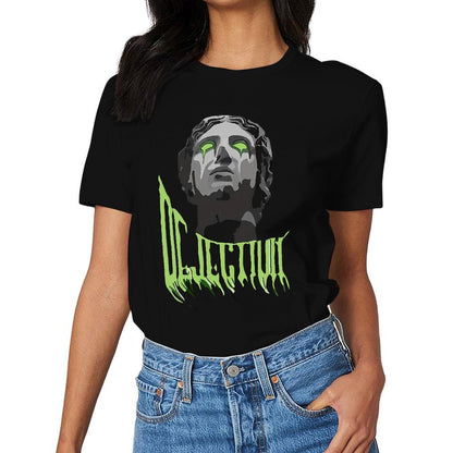 Inkmay Casual Cotton T-shirt Dark Art Statue With Green Eyes Unisex T-shirtPure SoftTouch T-Shirt