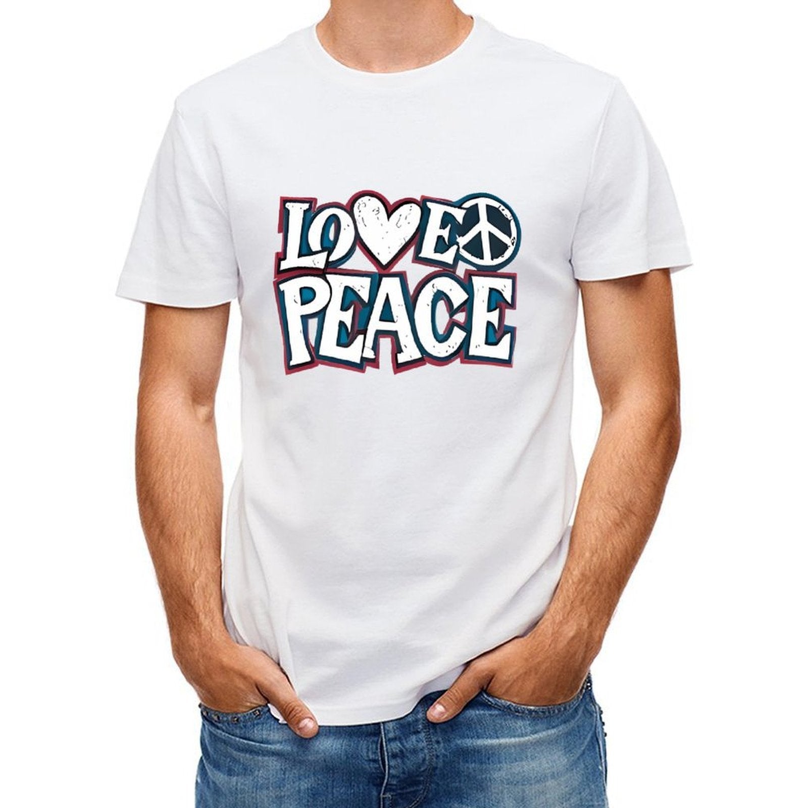 Inkmay Casual  Cotton T-shirt Love Peace Pattern Prints With Symbols Unisex T-shirtSimpleFit StreetStyle T-Shirt